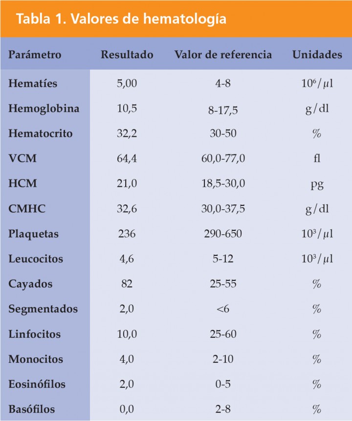 <p>VCM: volumen corpuscular medio; HCM: hemoglobina corpuscular media; CMHC: concentración de hemoglobina corpuscular media.</p>