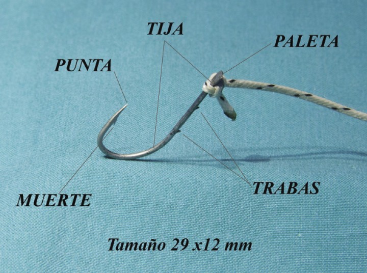 <div>
<div class=\"Basic-Text-Frame\">
<p>Partes del anzuelo. Las grandes dimensiones y la presencia de muerte y trabas hacen que este anzuelo sea especialmente traumático.</p>
</div>
</div>