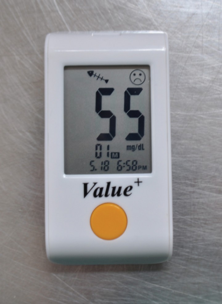 <p>Detalle de glucómetro portátil (GlucoLeader® Value+, HMD BioMedical Inc, Taiwan).</p>