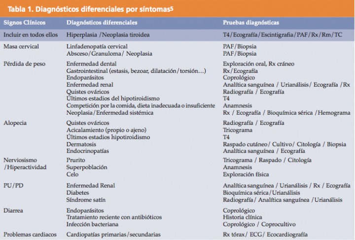 <div class=\"Basic-Text-Frame\">
<p>PU: Poliuria; PD: polidipsia; PAF: Punción con aguja fina; Rx: Radiografía; T4: Tiroxina; RM: Resonancia Magnética, TC: Tomografía Computarizada; ECG: Electrocardiograma.</p>
</div>