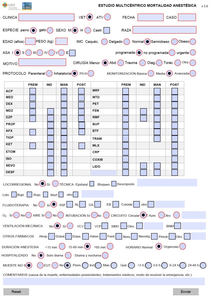 Formulario diseñado para la recogida de datos.