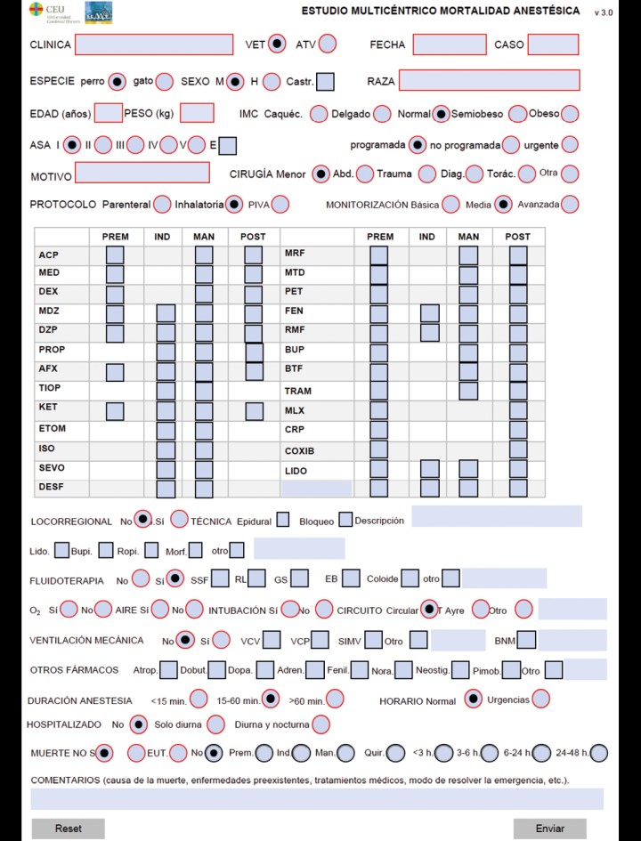 Formulario diseñado para la recogida de datos.