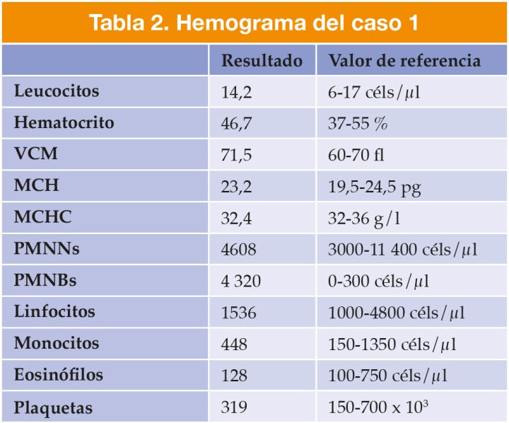 VCM: volumen corpuscular medio; MCH: hemoglobina corpuscular media; MCHC: concentración de hemoglobina corpuscular media; PMNNs: neutrófilos polimorfonucleares; PMNBs: basófilos polimorfonucleares.