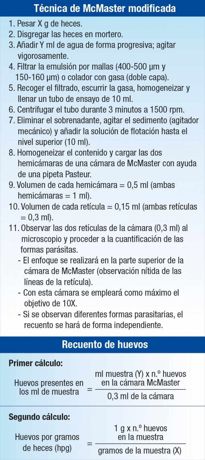 <p>Técnica de McMaster modificada para el recuento de huevos.</p>